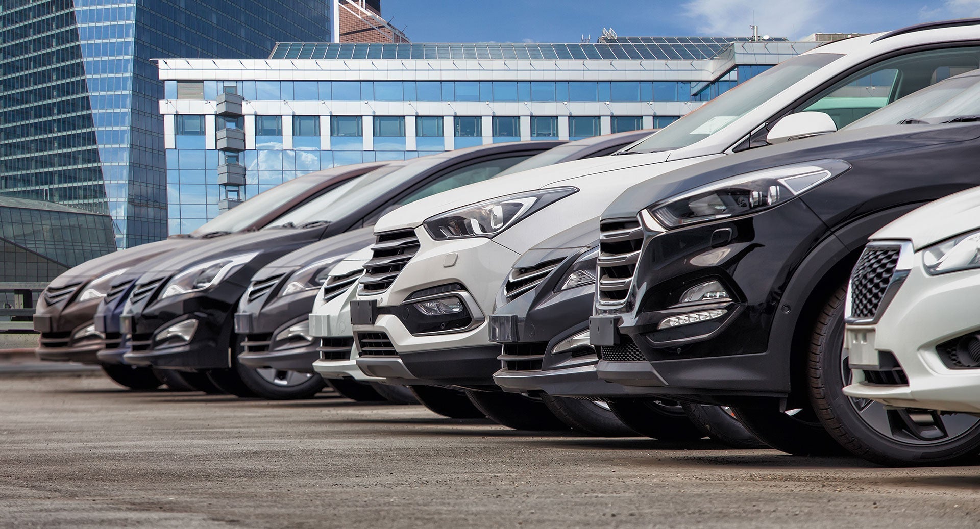 View of the hoods of multiple vehicles parked in a row at Auto Kings used car dealership located near Prineville, OR